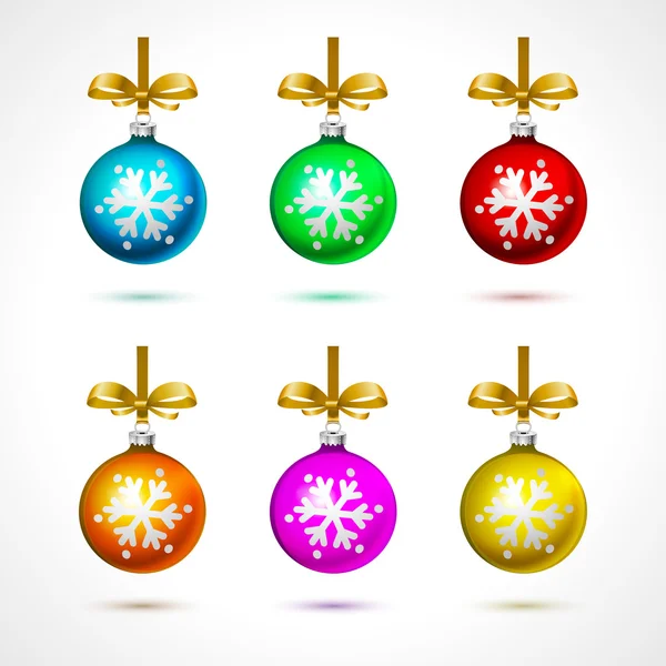 Bolas de Natal com flocos de neve, isolado no vetor de fundo branco — Vetor de Stock