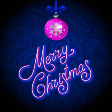 Neon renk ve Bokeh aydınlatma arka plan ile neşeli Noel kartı