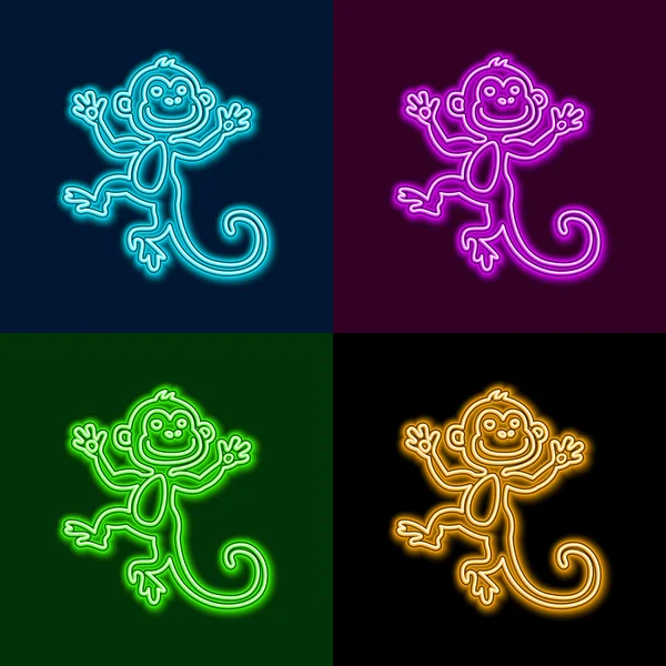 Ilustração vetorial de 2016 ano novo Outline neon light BAckground para Design, Site, Banner. Festa de férias Element Template. Sílhueta chinesa do macaco do horóscopo — Vetor de Stock