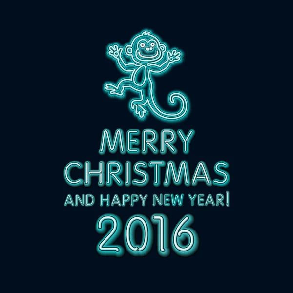 Vector Illustration of 2016 new year Outline neon light BAckground for Design, Website, Banner. Holiday party Element Template. Christmas tree toy Monkey. merry christmas and happy new year — Διανυσματικό Αρχείο