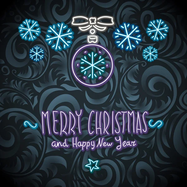 Merry christmas and happy new year Neon Sign.  background — Stockvector
