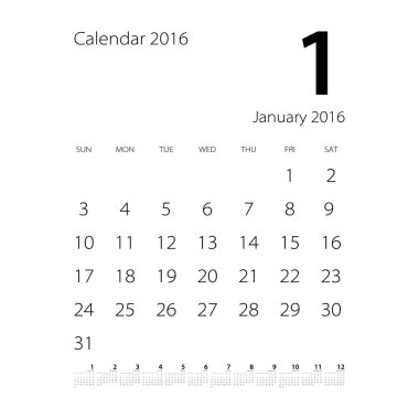 beyaz zemin üzerine 2016 için takvim. vektör eps10.