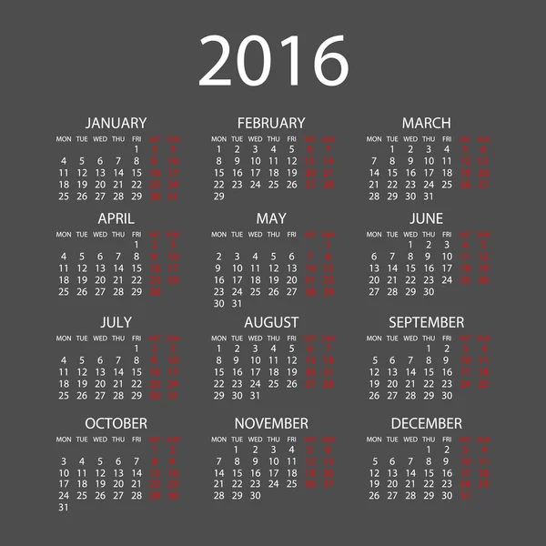2016 calendar in the style of colorful card pattern - vector illustration — Wektor stockowy