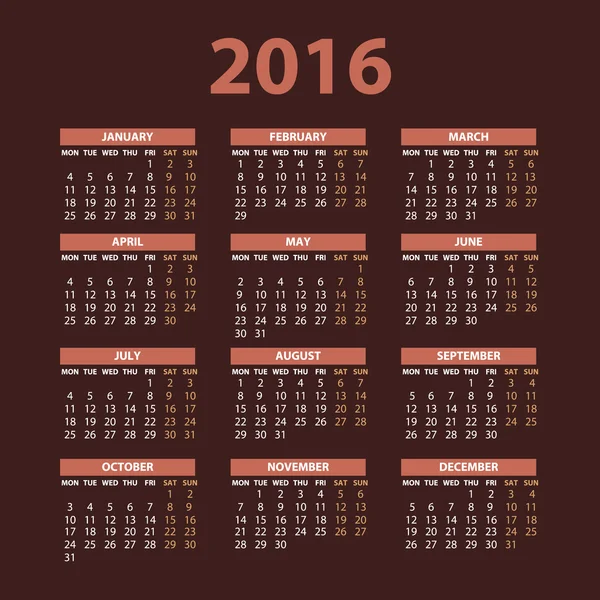 2016 calendar in the style of colorful card pattern - vector illustration — ストックベクタ