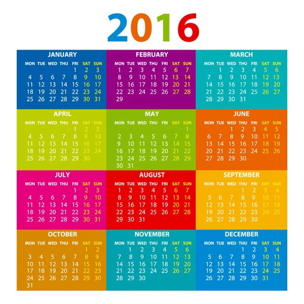 2016 Calendar - illustration vector color design — ストックベクタ