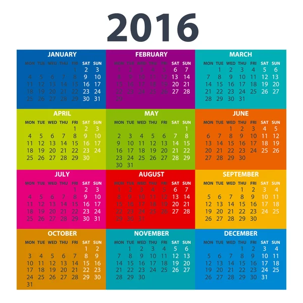 2016 Calendar - illustration vector color design — 스톡 벡터