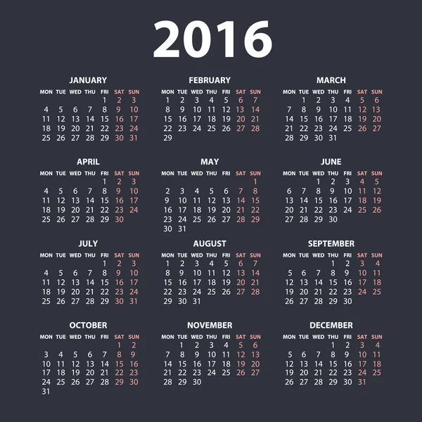 2016 calendar in the style of colorful card pattern - vector illustration — ストックベクタ