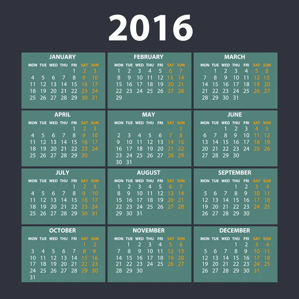 2016 calendar in the style of colorful card pattern - vector illustration — ストックベクタ