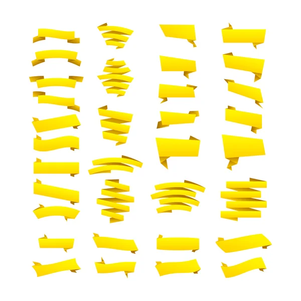 Vektor gelbe Bänder gesetzt. Elemente isoliert auf weißem Hintergrund — Stockvektor