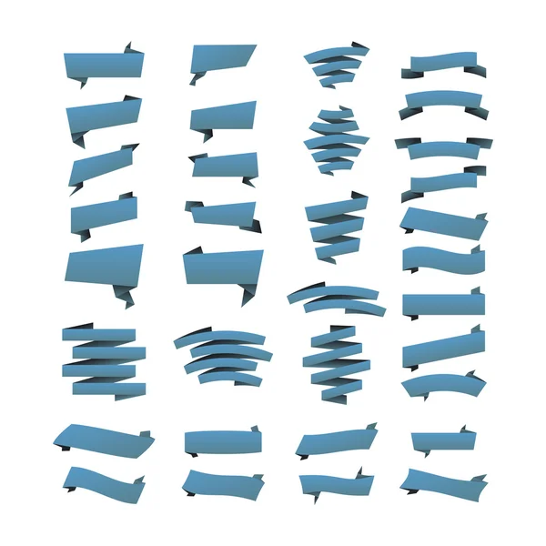 Ein Satz Banner mit blauem Band zur Beförderung. Sammlung von Retro-Scrollelementen für das Design. Vektorillustration. — Stockvektor