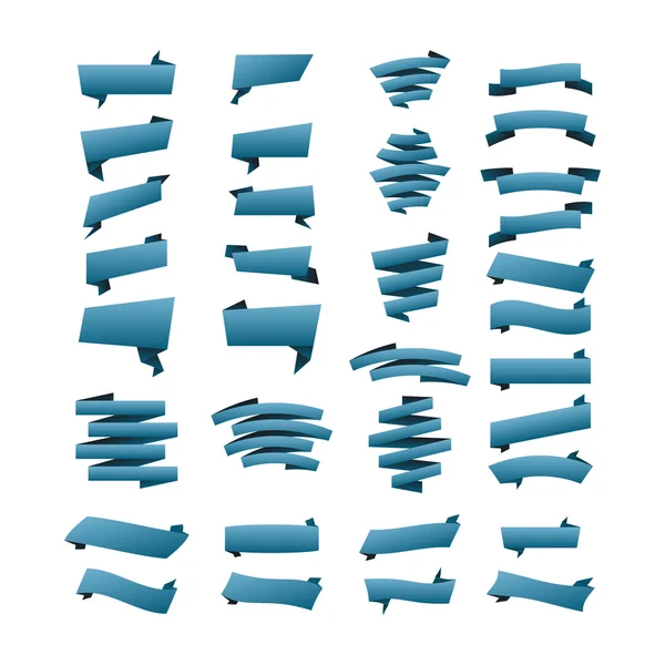 Ein Satz Banner mit blauem Band zur Beförderung. Sammlung von Retro-Scrollelementen für das Design. Vektorillustration. — Stockvektor