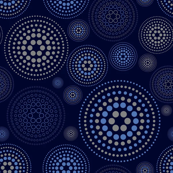 Patrón sin costuras con círculos concéntricos sobre fondo azul oscuro. Fondo vectorial — Vector de stock