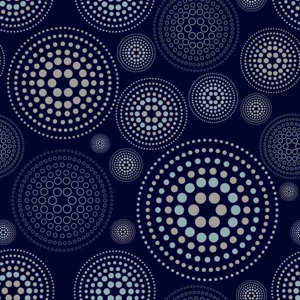 Patrón sin costuras con círculos concéntricos sobre fondo azul oscuro. Fondo vectorial — Vector de stock