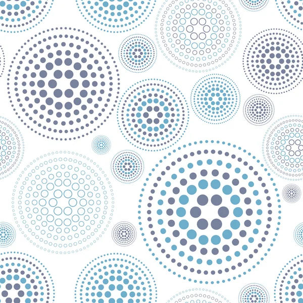 Ручной рисунок кругов геометрический абстрактный бесшовный шаблон. Вайолет, сирень, баклажаны, лавандовые цвета. Круглые формы сделаны из крошечных точек фона. Огромный всплеск текстуры красочные круги или точки . — стоковый вектор