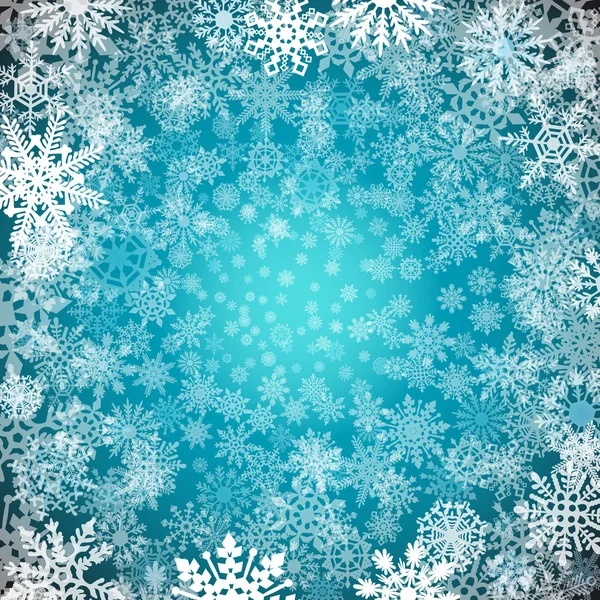 Jul snöflingor bakgrund blå bakgrund med snöflingor. Vektor illustration — Stock vektor