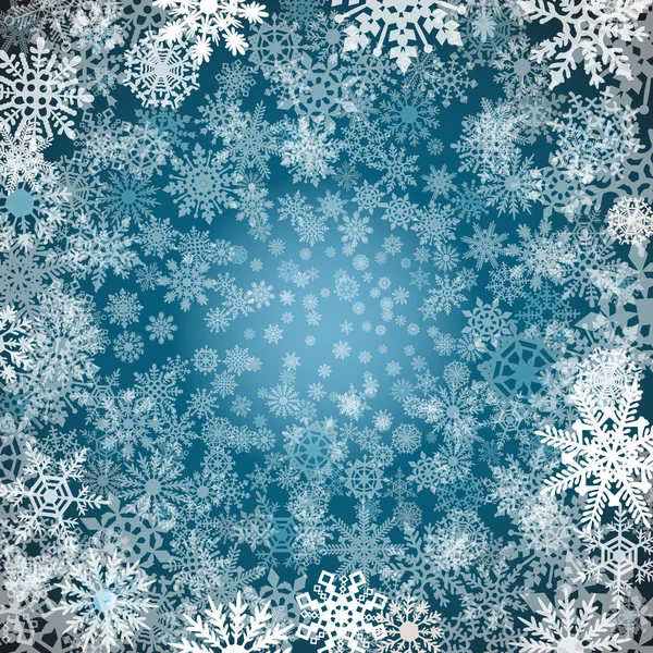 Flocos de neve de Natal fundo fundo azul com flocos de neve. Ilustração vetorial — Vetor de Stock