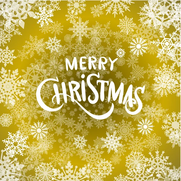Feliz Natal - design de letras brilhantes de ouro com padrão de flocos de neve — Vetor de Stock