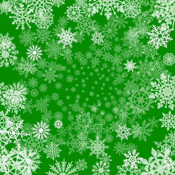 Fondo navideño de copos de nieve, en colores verdes — Archivo Imágenes Vectoriales