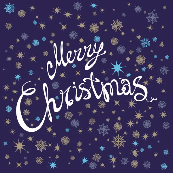 Frohe Weihnachten und einen guten Rutsch ins neue Jahr mit handgezeichneten Schriftzügen und Sternen auf dunklem Hintergrund. Niedlicher Urlaubshintergrund — Stockvektor