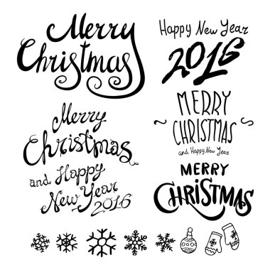 Noel Retro simgeler, mutlu yeni yıl 2016 öğeleri ve illüstrasyonlar ayarla