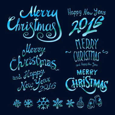 Renkli tebeşir illüstrasyon Noel top, '' neşeli Noel ve mutlu yeni yıl '' metin ve farklı tatil nesne grubu altın elemanları ile boyalı. Mutlu yıllar 2016 Tema. Kart tasarımı.