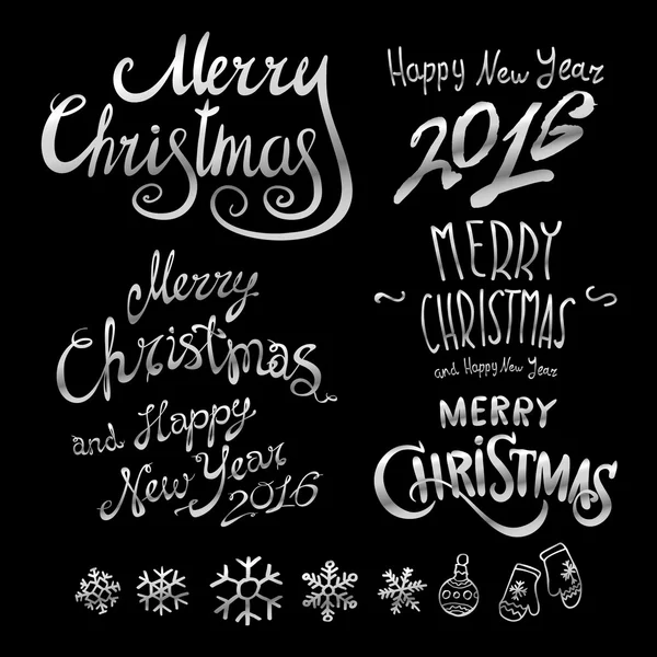 Zilveren getextureerde handgeschreven inscriptie in kalligrafische Merry Christmas ingeschreven in een cirkel. Ontwerpelement voor banner, card, uitnodiging, etiket, briefkaart, sjabloon, vignet enz. Vectorillustratie. — Stockvector