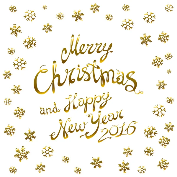 Golden glowing Merry Christmas and happy New Year 2016 lettering collection. Vector illustration — Stock Vector