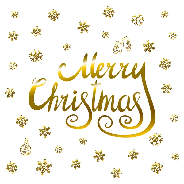 Buon Natale - disegno lettering scintillante oro con motivo fiocchi di neve — Vettoriale Stock