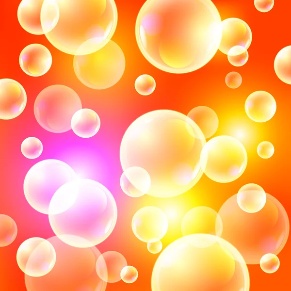 Orange background, sunny vector illustration. soap bubbles on a orange background — Stock Vector