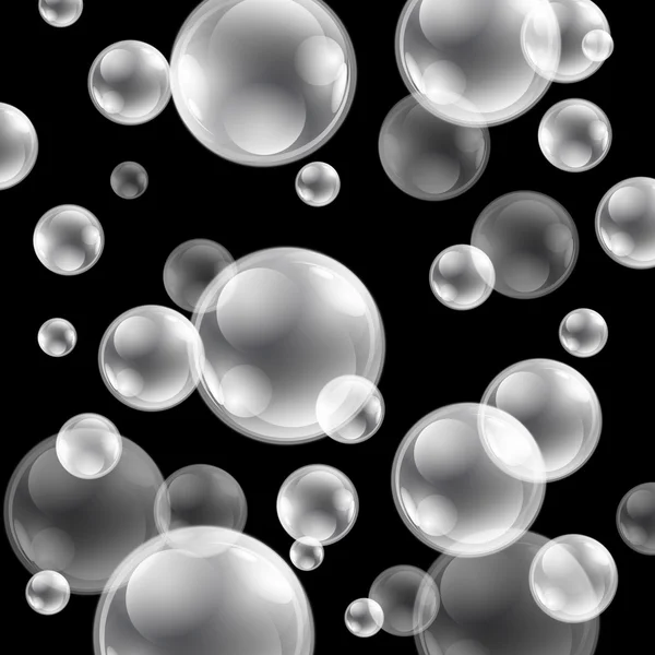 Vector background. Soap bubbles on black. — Stock Vector