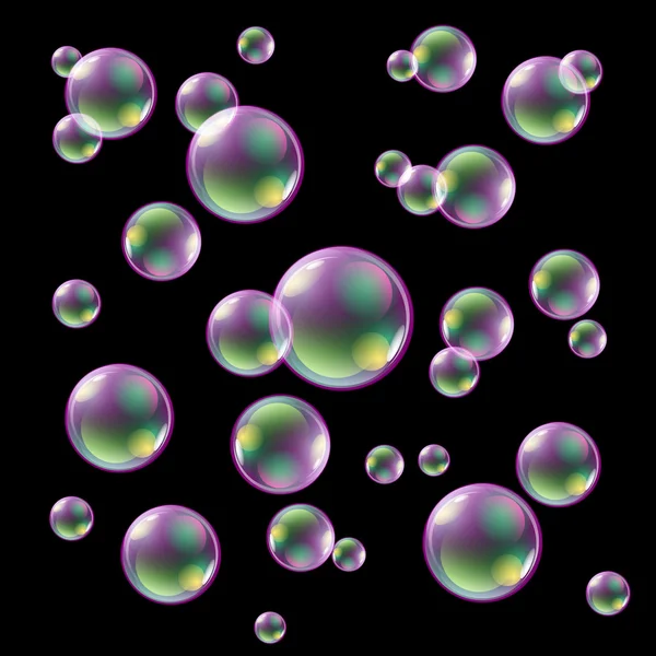 Bulles de savon colorées sur fond noir Illustration vectorielle — Image vectorielle