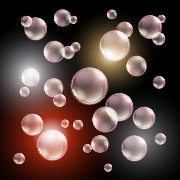 Burbujas de jabón de color sobre un fondo negro ilustración vectorial — Vector de stock