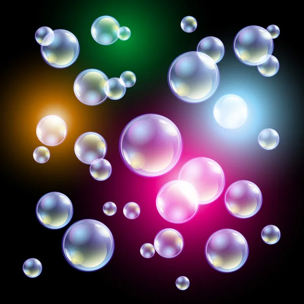 Colored soap bubbles on a black background Vector illustration — Stock Vector