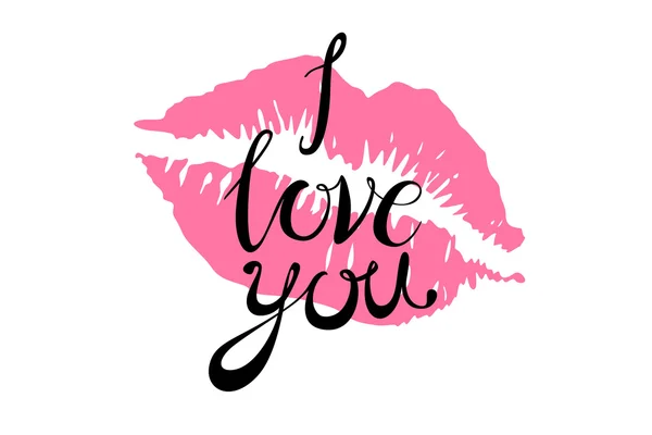 I Love you kiss red lips vector pink — Stock vektor