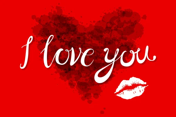 Aquarel valentines day hart belettering ik hou van je in roze, rood en oranje kleur op lichte achtergrond. vector — Stockvector