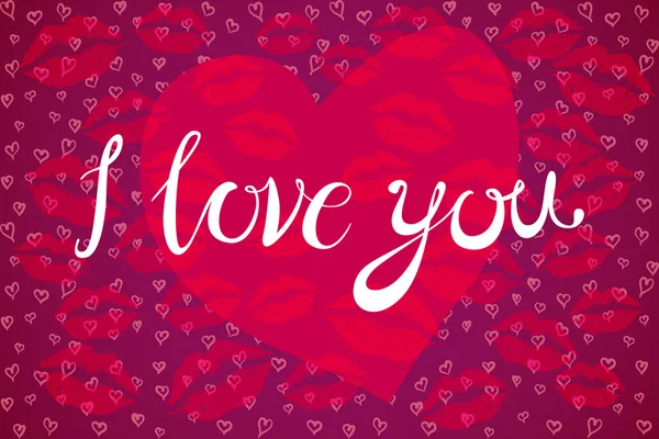 "Seni seviyorum" yazısı, elle çizilmiş bir kalp şeklinde. Yazı. Vektör. — Stok Vektör