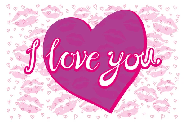 Nápis "Miluji tě" ve tvaru srdce, kreslené rukou. Nápisy. Vektorové. — Stockový vektor