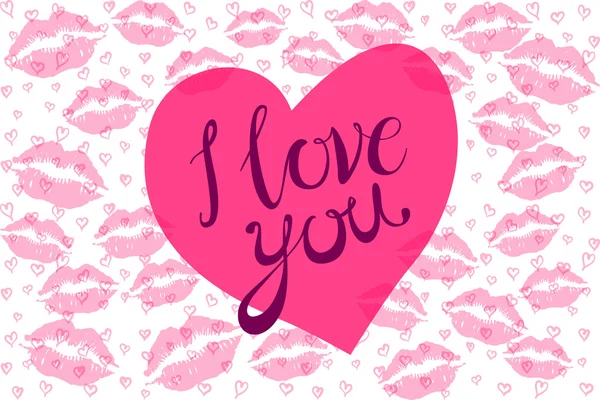 Eu amo você beijar lábios vermelhos coração vetor rosa — Vetor de Stock