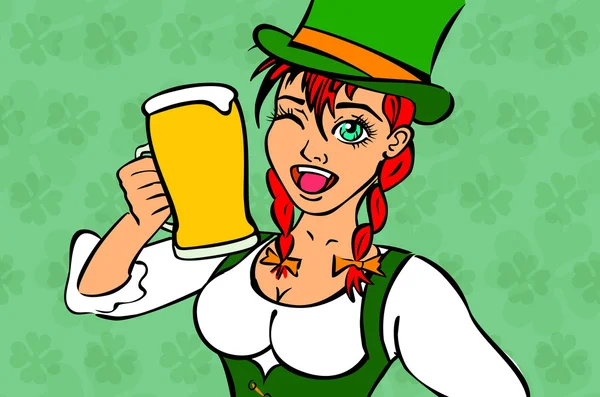 Girl elf green costume St. Patrick day — Stock Vector
