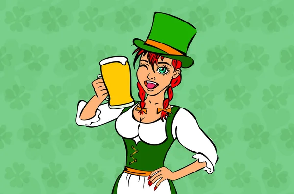 Menina elfo verde traje St. Patrick dia — Vetor de Stock