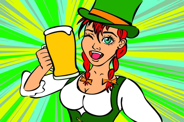 Menina elfo verde traje St. Patrick dia — Vetor de Stock