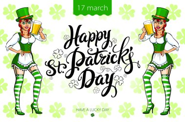 Güzel cin kız bira ile St Patrick's Day logo tasarımı ile izole metin için yer