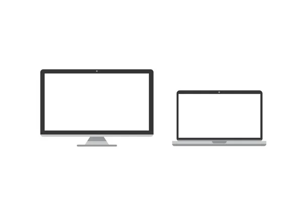 Sada počítače a notebooku s prázdnou bílou obrazovkou — Stockový vektor