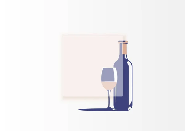 Una botella de vino y una copa al lado — Vector de stock