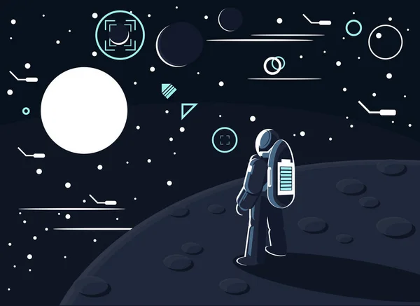 Astronauta w specjalnym garniturze stojący na Księżycu — Wektor stockowy