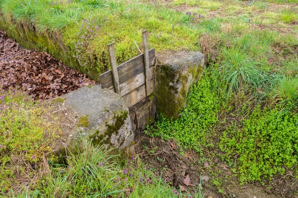 Цемент з дерев'яними воротами — стокове фото