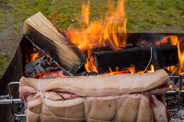 Gebratenes Schwein am Spieß — Stockfoto