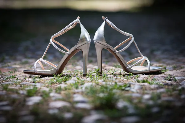 Kobiece buty srebrne — Zdjęcie stockowe