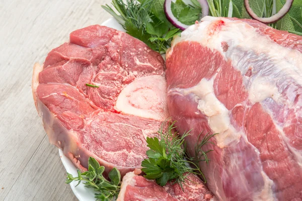 Raw meat with bones hole — Stock Photo, Image