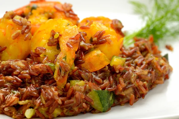 Black rice with prawns — Stock Photo, Image